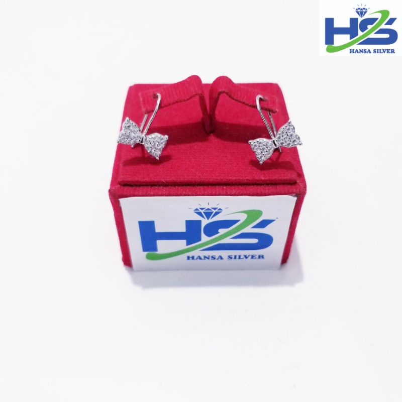 Anting Perak Asli Silver 925 Lapis Emas Putih Model Desi Pita - Anting Wanita Anti Karat