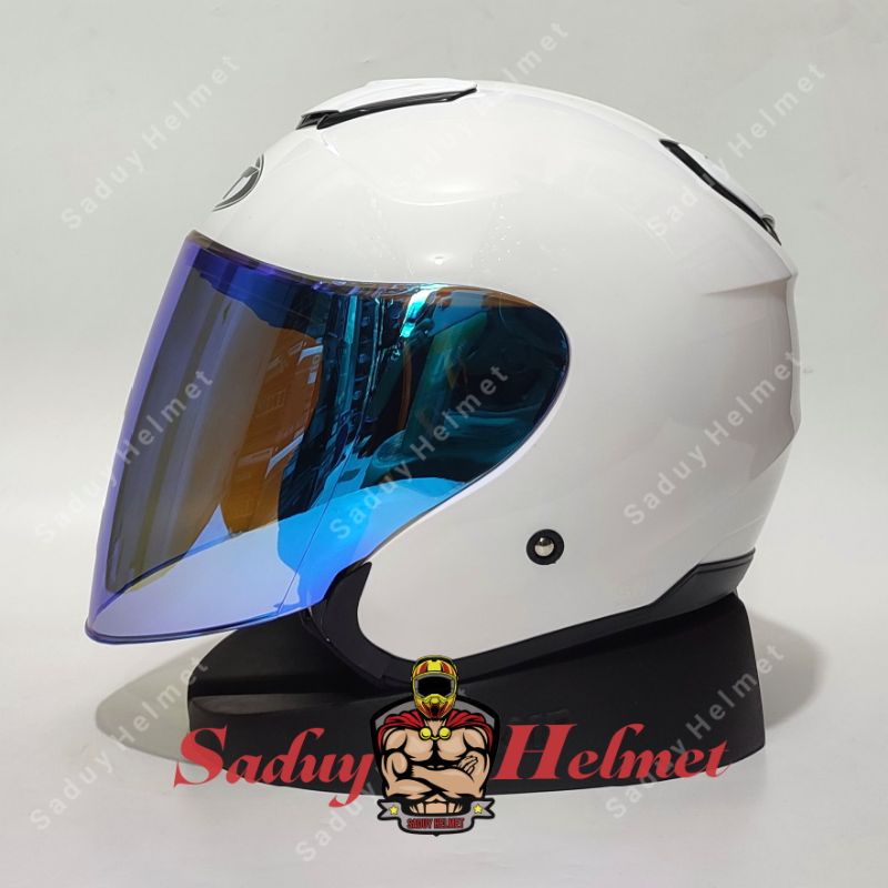 HELM KYT KYOTO R SOLID WHITE / PUTIH - KACA VISOR VENOM IRIDIUM BLUE