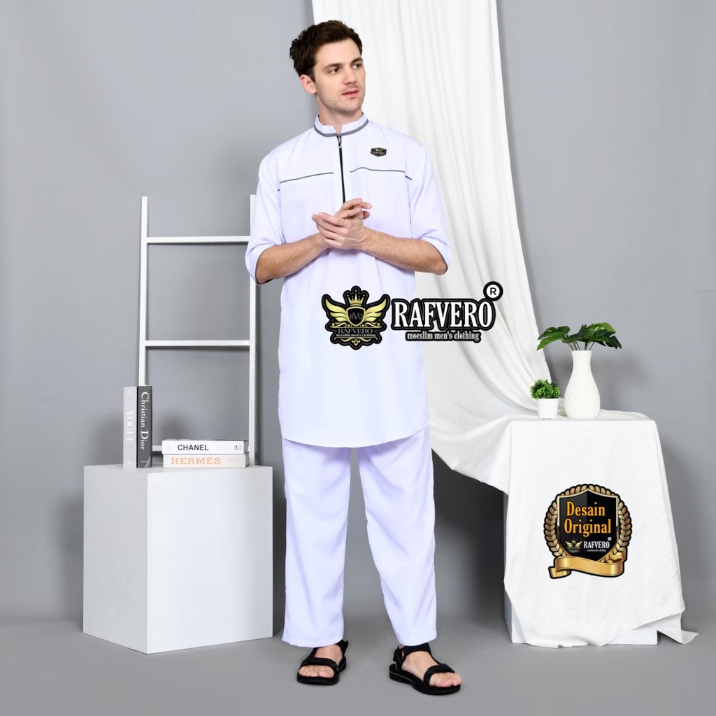 Setelan Pakistan Alkhalifi  Putih ORIGINL RAFVERO - Setelan Baju Koko Pria