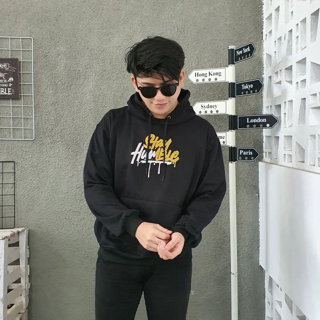 Sweater Jacket STAY HUMBLE Hoodie Pria Wanita Sweater Oversize Motif Kekinian Fashion Korean Kasual OOTD