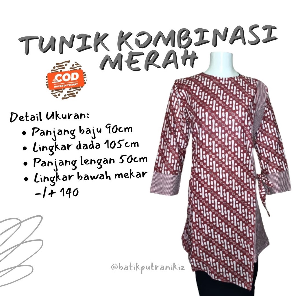 Tunik Merah Marun Batik Kombinasi Wanita Modern  Elegant