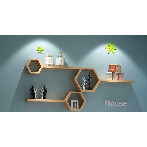 {COD} PROMO Rak Hexagonal / Rak Hiasan Dinding MURAH / Hexagonal Kayu