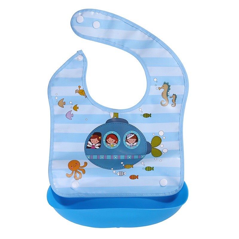 Celemek Bayi dengan tadahan anti air water proof /  slabber bayi silicon/ celemek bayi waterproof