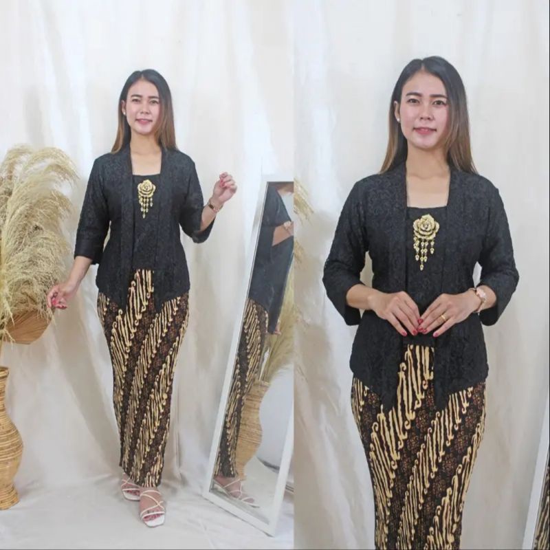 IndahKebaya | SETELAN KEBAYA KUTUBARU FLOY BROKAT / KEBAYA WISUDA MODERN / KEBAYA ENCIM BUSUI / KEBAYA KARTINI NATAL KONDANGAN SERAGAMAN / WARNA HITAM PUTIH GOLD NAVY MAROON MOCCA SALEM HIJAU BOTOL
