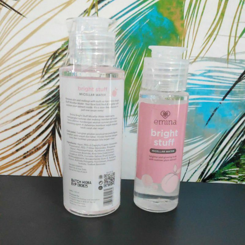 Emina Bright Stuff Micellar Water 100ml - 50ml Mengangkat Kotoran wajah makeup Muka membandel tanpa bilas