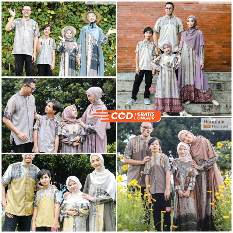 Hamdala Family Set by Zizara Sarimbit 2023 Sarimbit Motif Etnik Kombinasi Polos Katun Madina Sarimbi