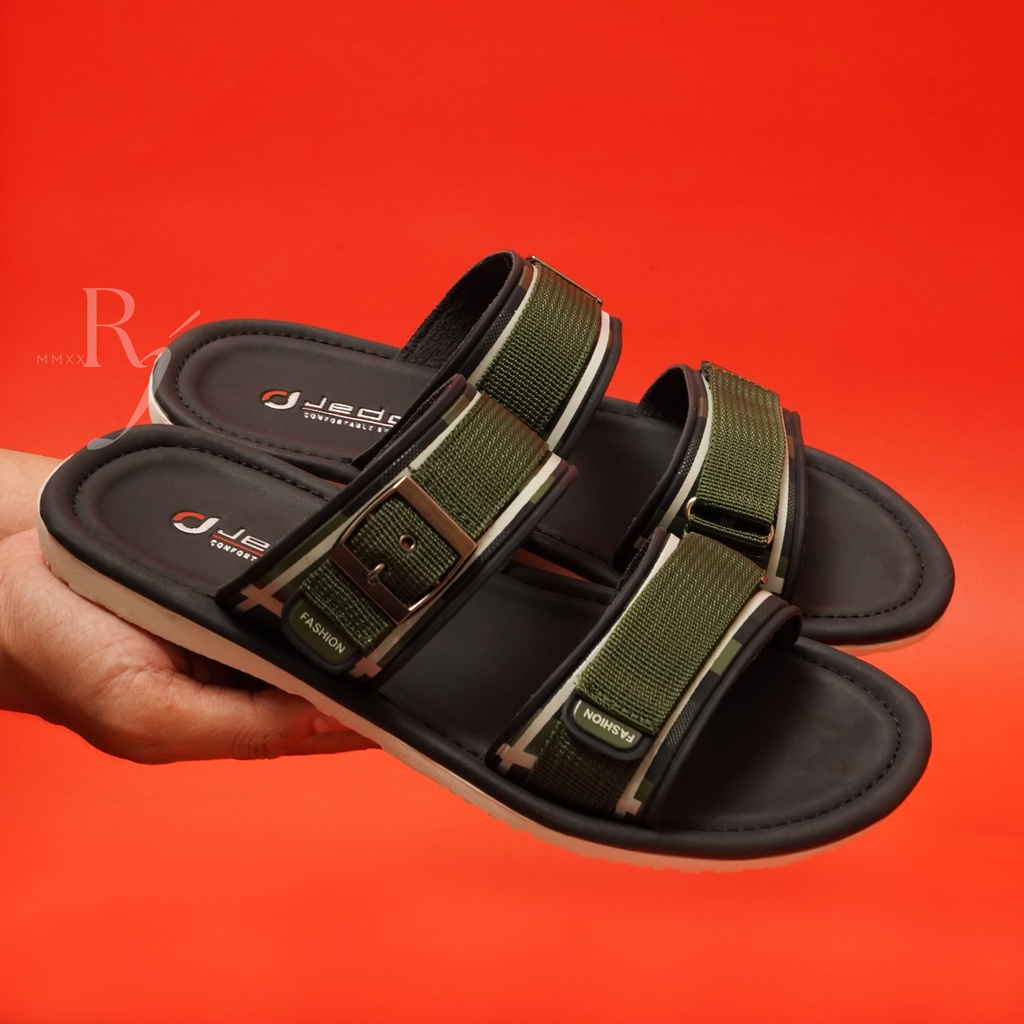 JEDDI [BRB 201] Sendal Selop Ban 2 Pria Sandal Slip On Pria Kasual Slide Sandal Selop Gesper Pria