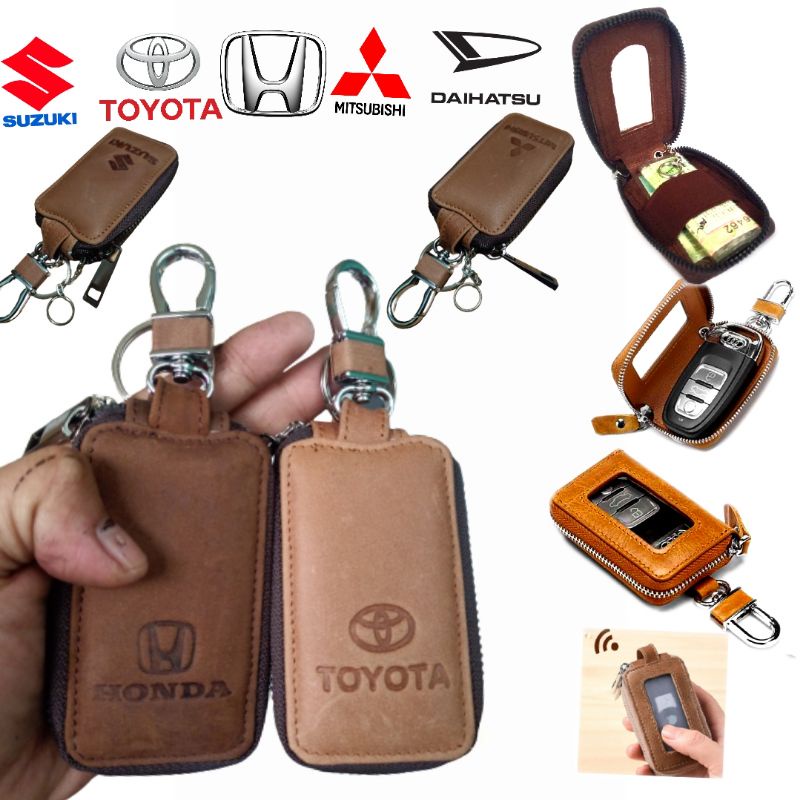 dompet kunci remote keyless mobil kulit asli transparan embos dompet STNK mobil kulit