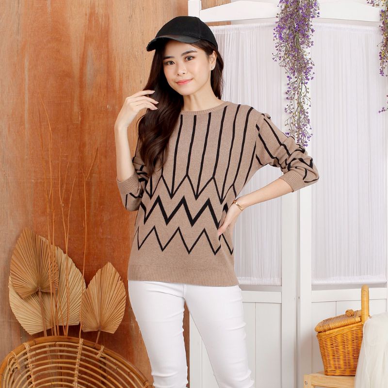 ATASAN WANITA /  BLOUSE TOP KNITWEAR / VINNY ZIGZAG