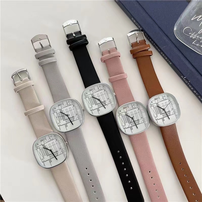Jam Tangan Wanita Analog Quartz Strap Pu Art Creative Temperament Korean Fashion