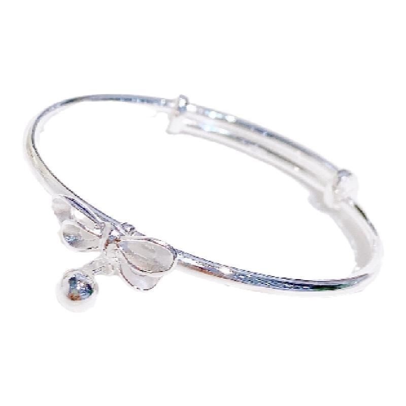 Gelang Tangan Rantai Adjustable Motif Simpul Pita + Lonceng Warna Silver Untuk Pria / Wanita / Hadiah