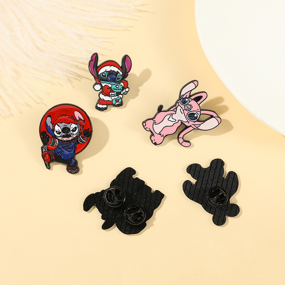 Kartun Stitch Logam Enamel Pin Anime Stitch Bros Lencana Lucu Badge Pakaian Lapel Pin Perhiasan Aksesoris