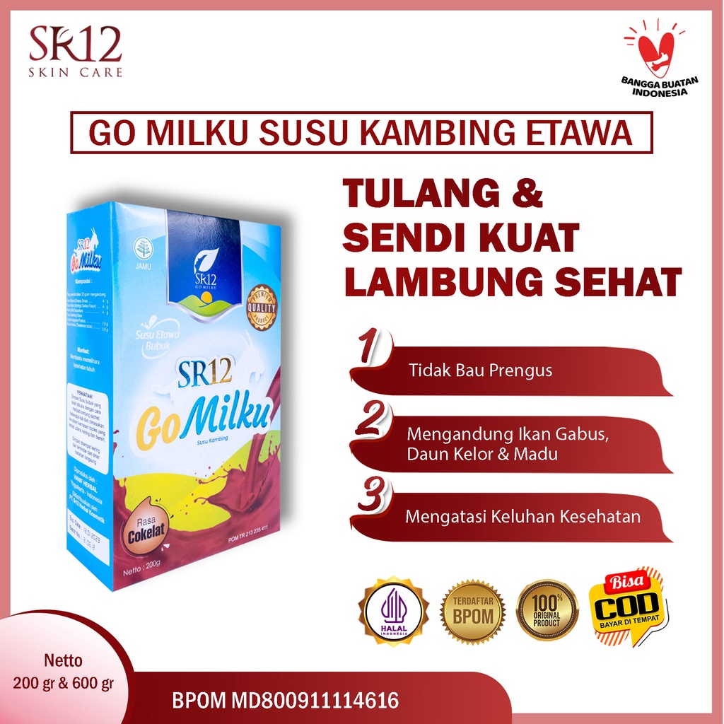 SR12 Go Milku Susu Kambing Etawa Bubuk Murni Asli Rasa Cokelat SOLUSI Vitamin Untuk Tulang dan Sendi Sekaligus Membantu Meningkatkan Kecerdasan Anak I sr12 susu etawa kambing Original HALAL BPOM