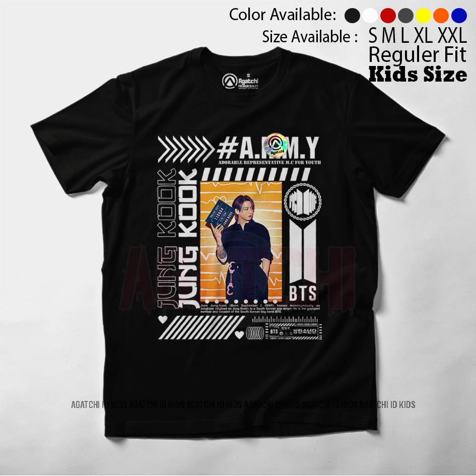 Baju Kaos Atasan Anak - Anak Agatchi Motif Personil Grup Boy Band BTS / Bangtan Boys ( Hitam )