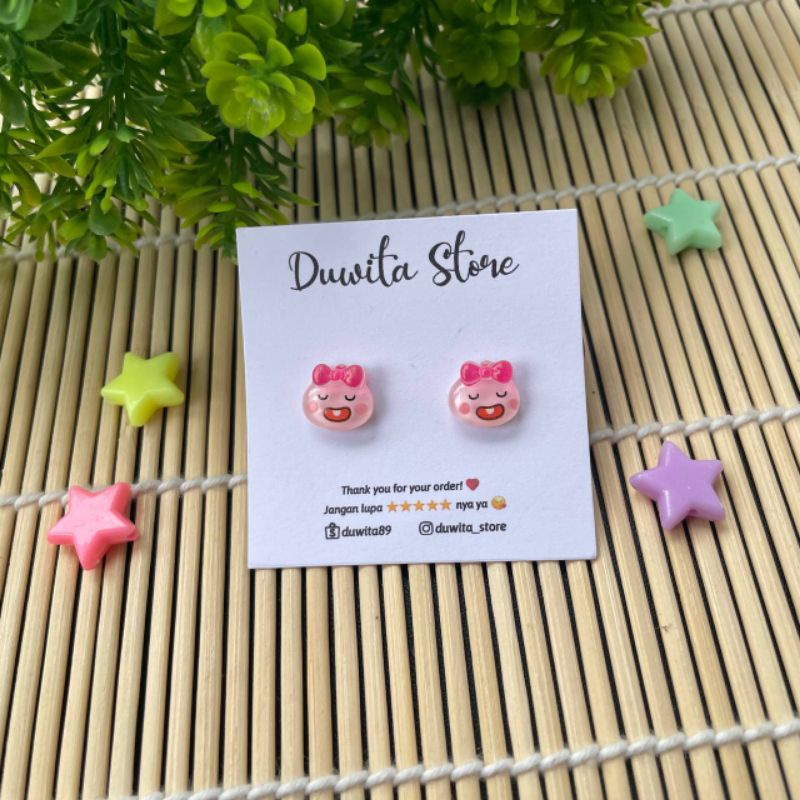 HANDMADE ANTING TUSUK PLASTIK ANAK/DEWASA MOTIF PIGGY PINK