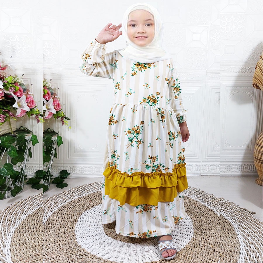 CARLINA BUNGA NEBULLA DRESS 2-12tahun GAMIS ANAK SYARI CANTIK