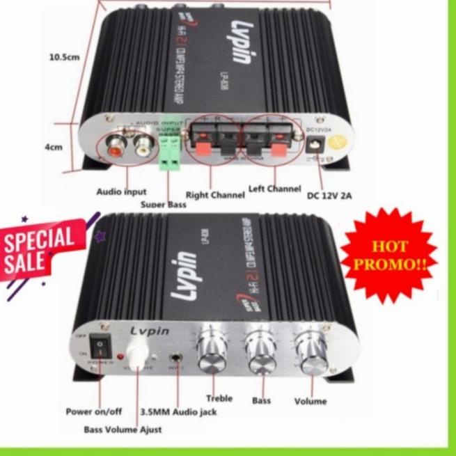 Ampli Treble Bass Booster 12V Mini Hifi Stereo Amplifier LVPIN-LP-838 - AMPLIFIER