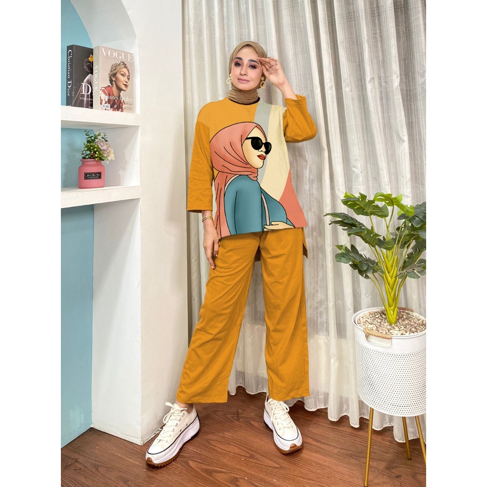 SETELAN KAOS TUNIK OVERSIZE BAHAN CRINKLE/SETELAN MOTIF WANITA CRINKLE