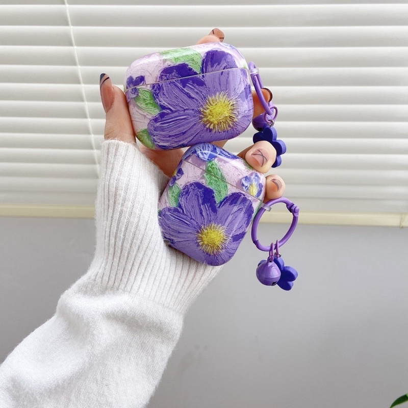 Lilac 3D Effect Flower Purple Yellow Blue Softcase for Airpods 1 2 Pro 3 Case Casing Airpods Lucu