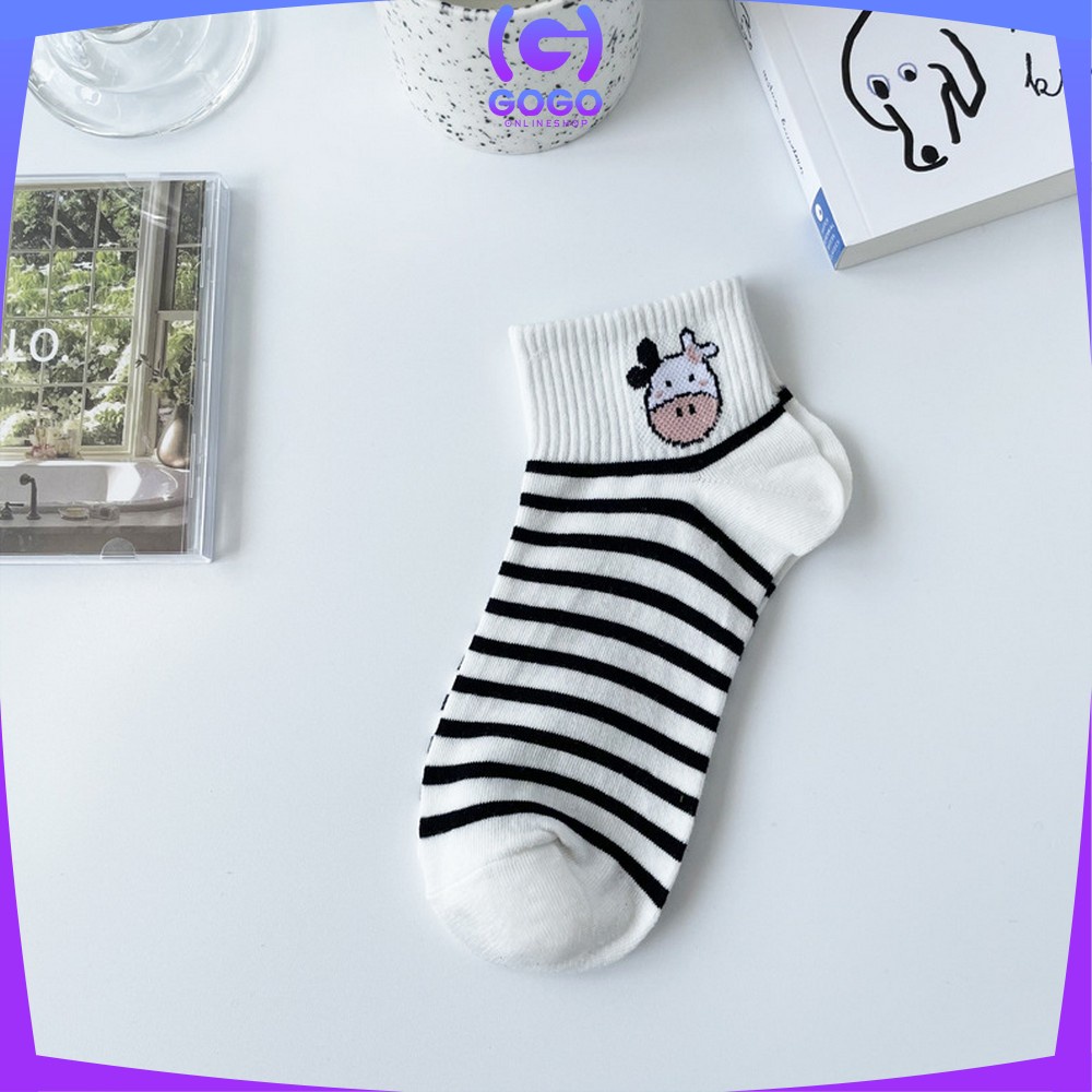 GOGO-P184 Kaos Kaki Pendek Semata Kaki Motif Sapi Lucu / Kaus Kaki Wanita Pria Dewasa / Ankle Sock Fashion Woman