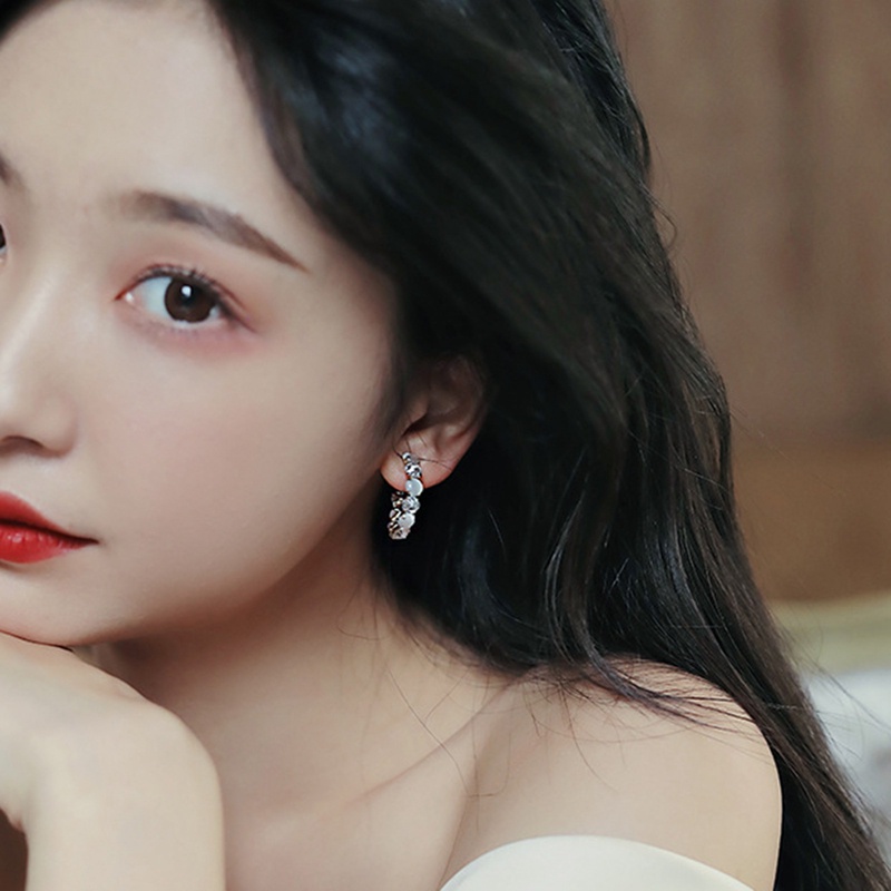 Fancyqube Anting Hoop Opals Gaya Korea Untuk Wanita