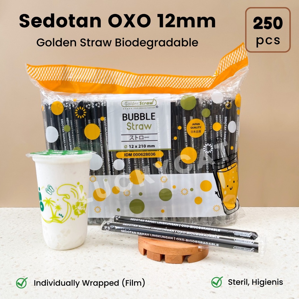 Sedotan Plastik Steril Hitam 12mm x 21cm OXO GOLDEN STRAW  / Sedotan Boba Hitam Steril / Sedotan Top