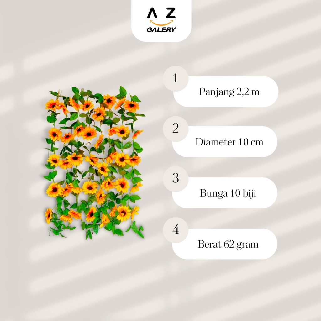 Bunga Rambat Matahari Tanaman Hias Sunflower Dekorasi Juntai Gantung Indoor Daun Artificial Plastik Azgalery PBP49