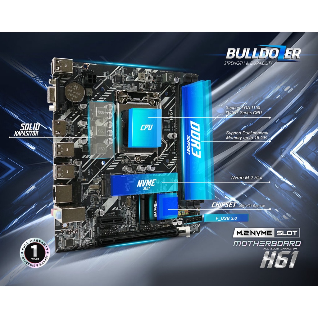 MOTHERBOARD BULLDOZER H61B-LZ SOCKET 1155 DDR3 SUPPORT NVME