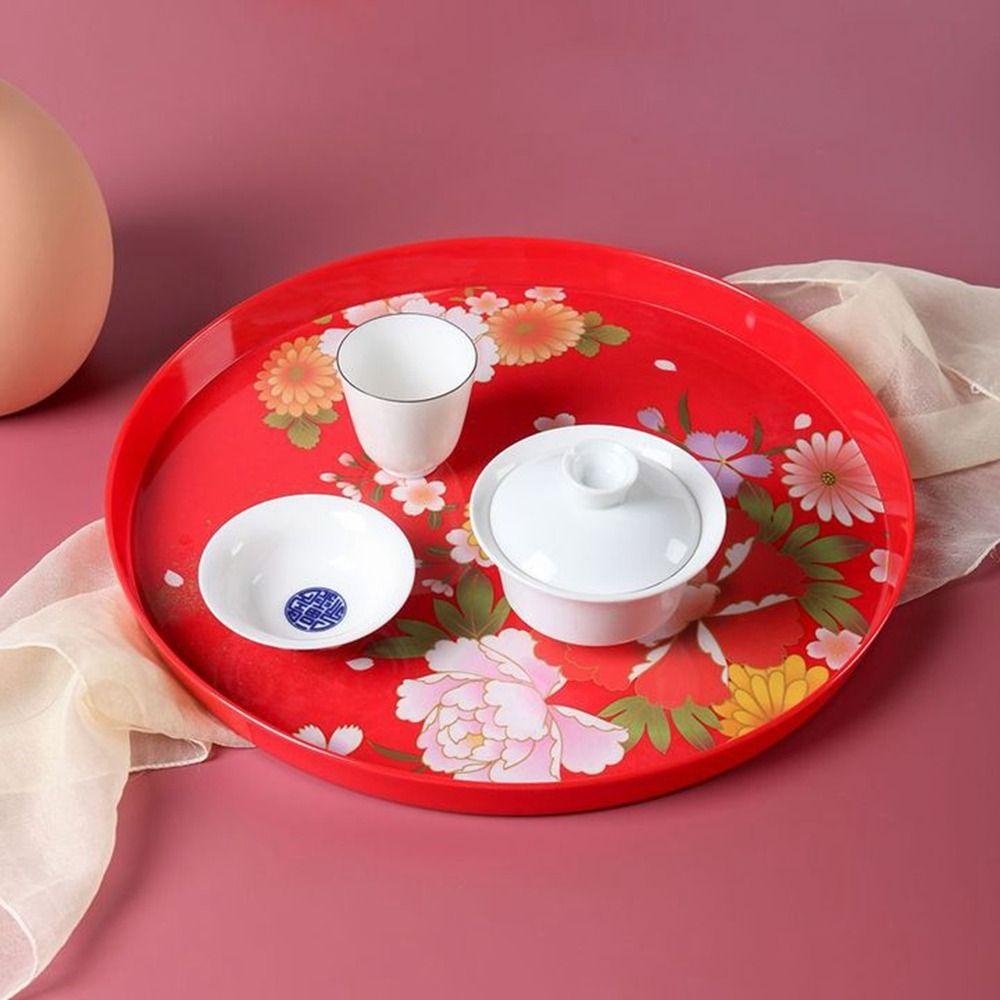 [Elegan] Tea Tray Melamin Motif Bunga Cerah Tradisional Ramah Lingkungan Dekorasi Pernikahan Anti Cacat Gaya China Nampan Saji