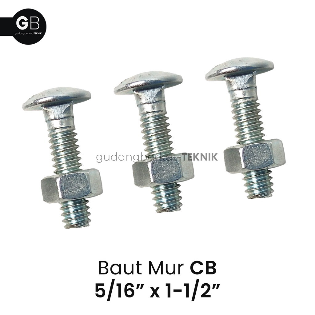 Baut Mur CB 5/16" x 1 1/2" / Baut Payung 5/16x 1 1/2 Galvanis Putih
