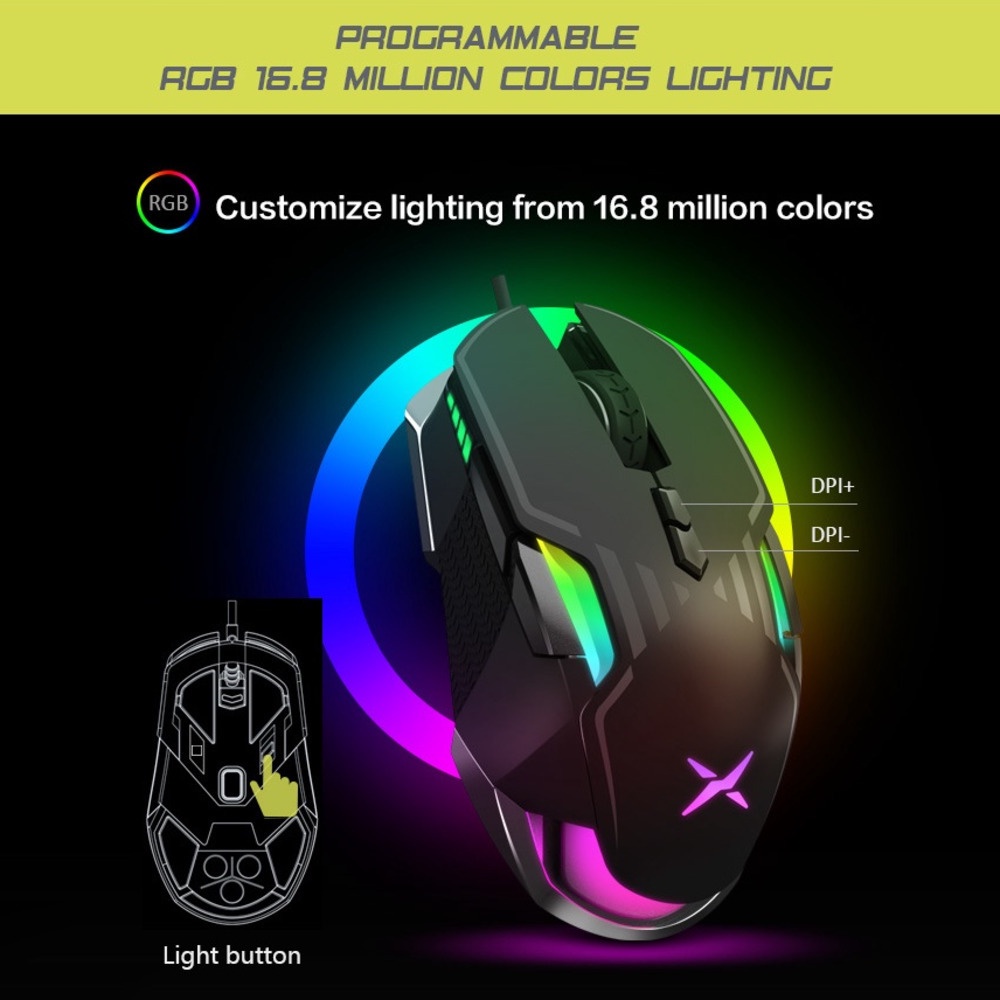 Delux M628 PMW3389 Mouse Gaming Optical Kabel Usb 16000 DPI 9 Tombol 50G RGB Dengan Berat Berat Adjustable