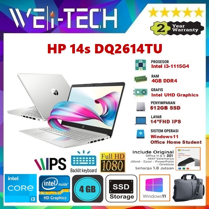 HP 14s-DQ2614TU - i3-1115G4 4GB 512GB SSD BACKLIT 14"FHD IPS WIN11 OHS