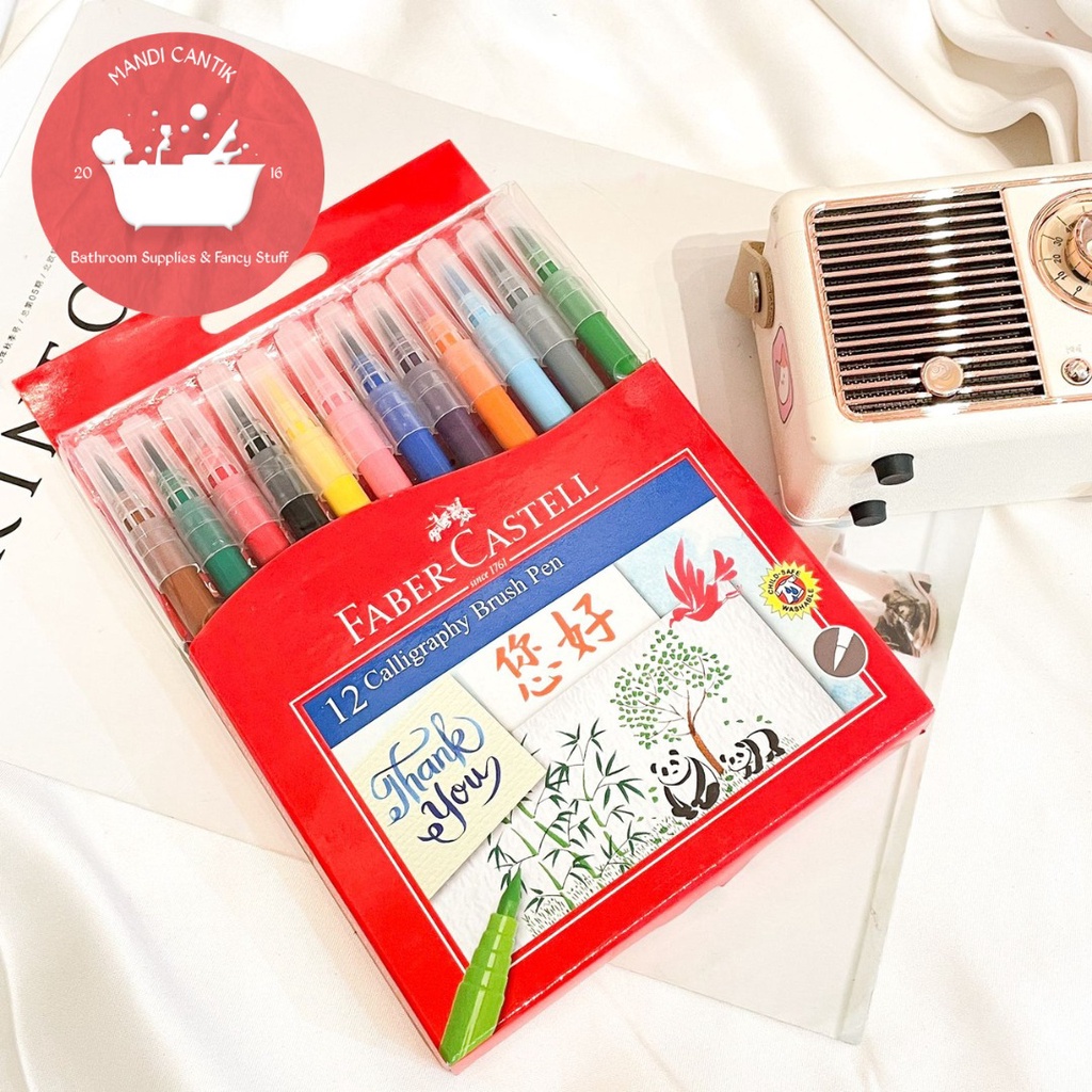 

calligraphy brush pen FABER CASTELL isi 12 temrurah COD kuas set free tutup