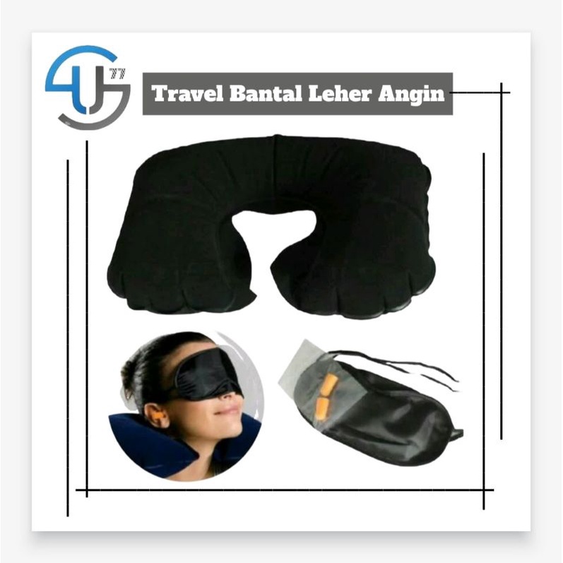 US019 Travel Pillow Set 3 in 1 Bantal Angin Set Bantal Leher Tutup Mata By Toko Haji Usman