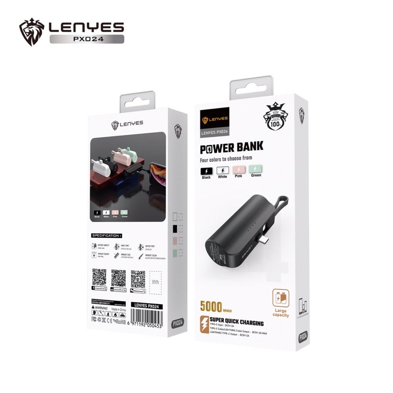 Powerbank Lenyes PX-024 5000mah ( Konektor Type C + Kabel Iphone )