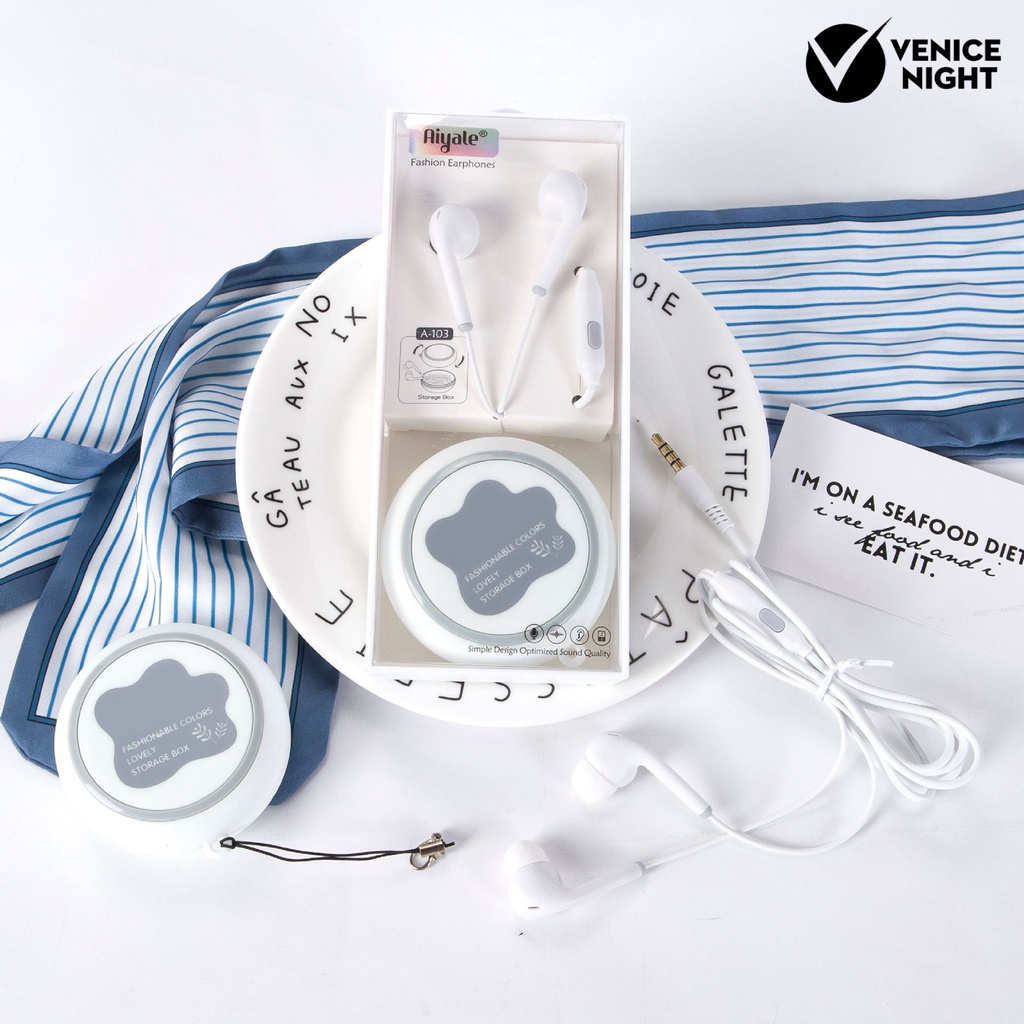 (VNEP) (Berkabel) Gaya Tinggalkan Pola 3.5mm Plug In-ear Phone Earphone dengan Mikrofon