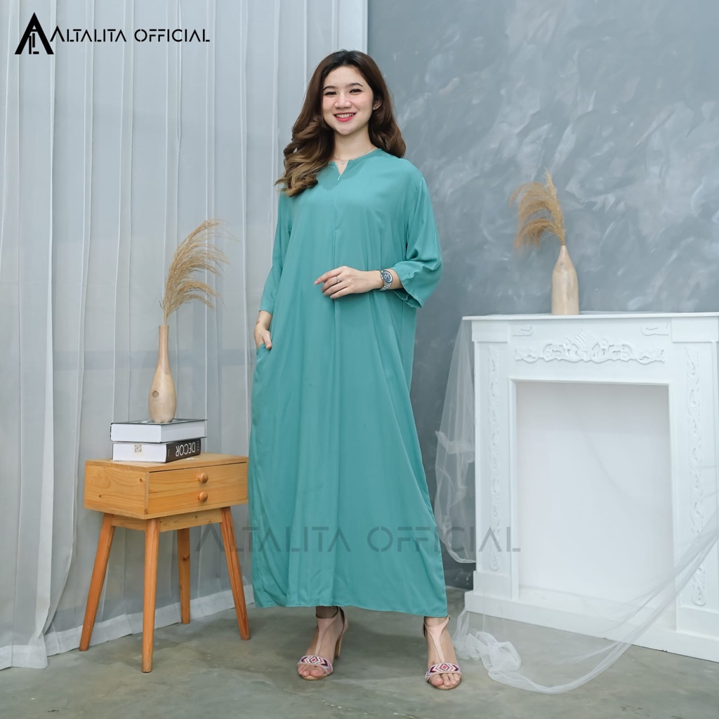 Altalita - Daster Rayon Polos Panjang Lengan Tangan Panjang 3/4 Long Dress Polos Semata Kaki Busui Homedress Lengan Panjang Jumbo LD 120 Bahan Katun Adem Tebal Premium