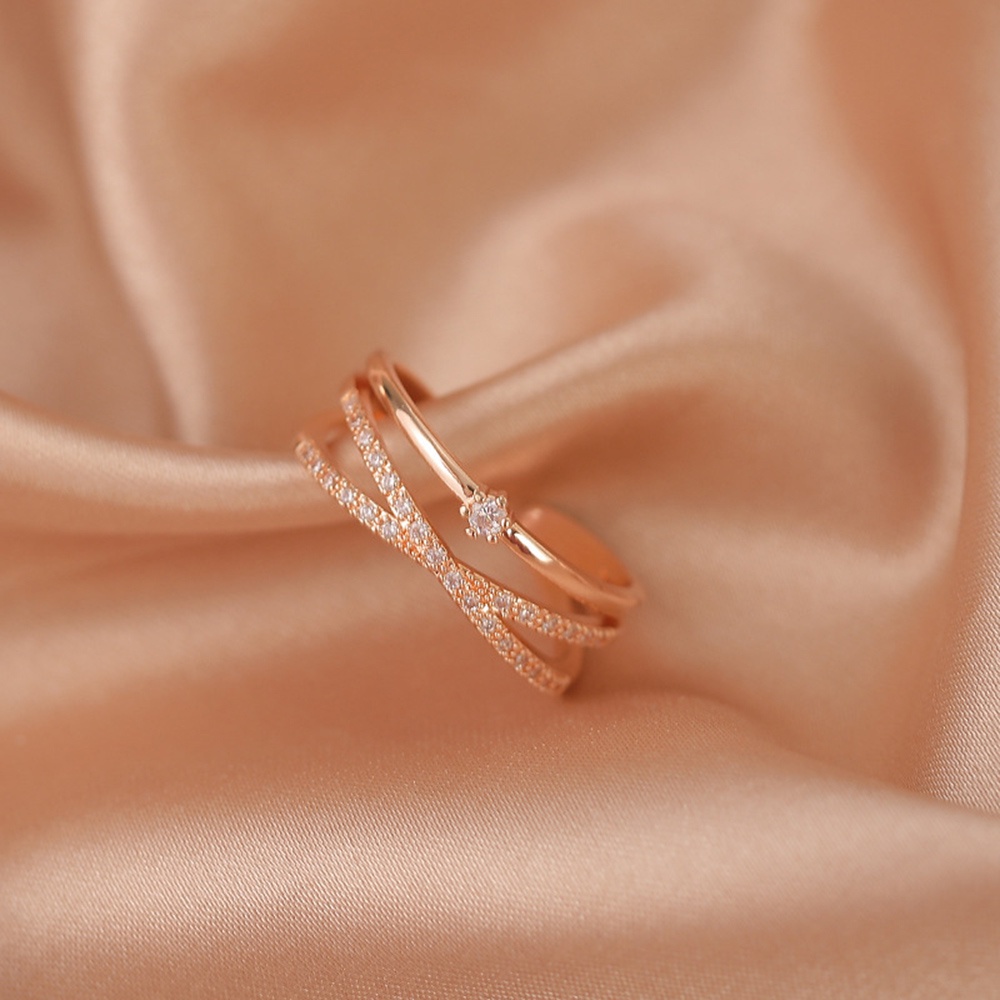 Cincin Sterling Silver 925 Lapis Rose Gold 2 Lapis Model Terbuka Adjustable Gaya Korea Untuk Wanita