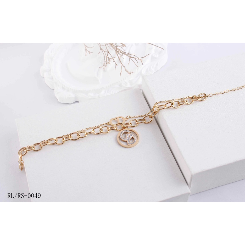 Set Titanium Kalung/Gelang Dobel Rantai Perhiasan Wanita 0034/0049