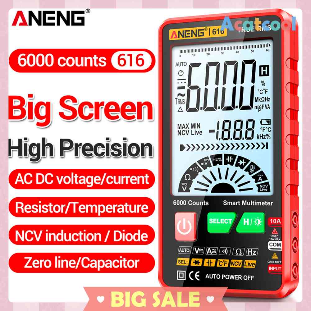 Multimeter Pengukur Kapasitor Otomatis 6000 Counts Untuk Ohm Diode NVC Hz