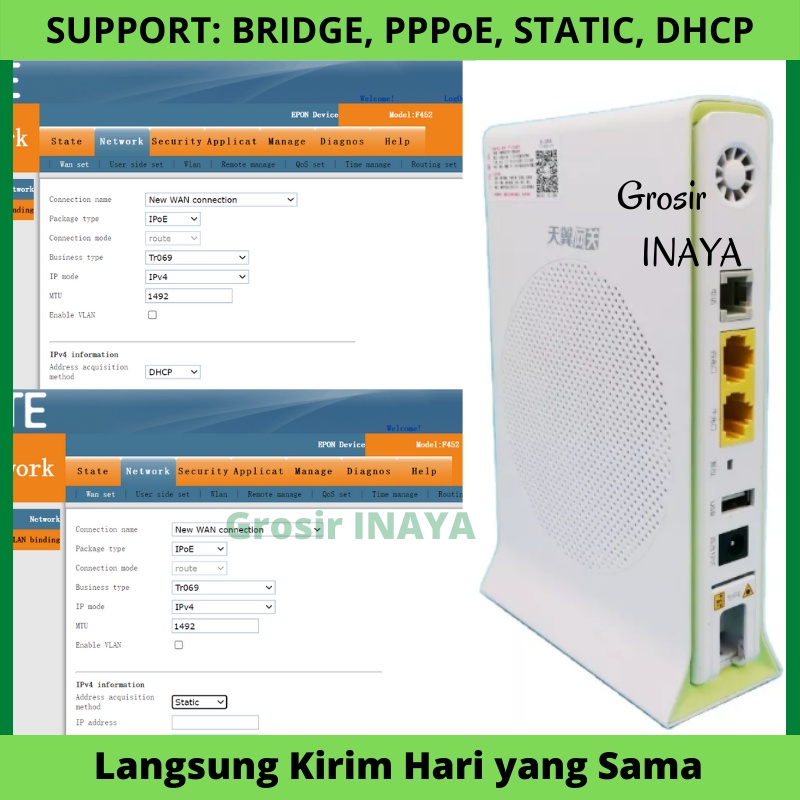 ONU EPON ROUTER WIFI ZTE F452 PLUS ADAPTOR