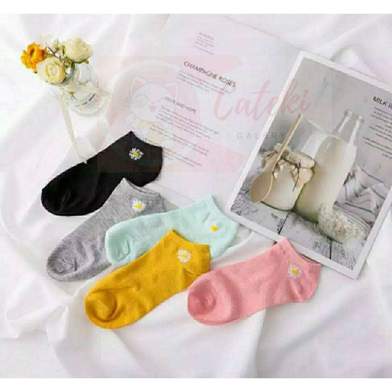 [CTK] PROMO Kaos Kaki Motif Bunga Wanita Kaos Kaki Pendek Fashion Flower Daisy Semata Kaki Ankle Sock