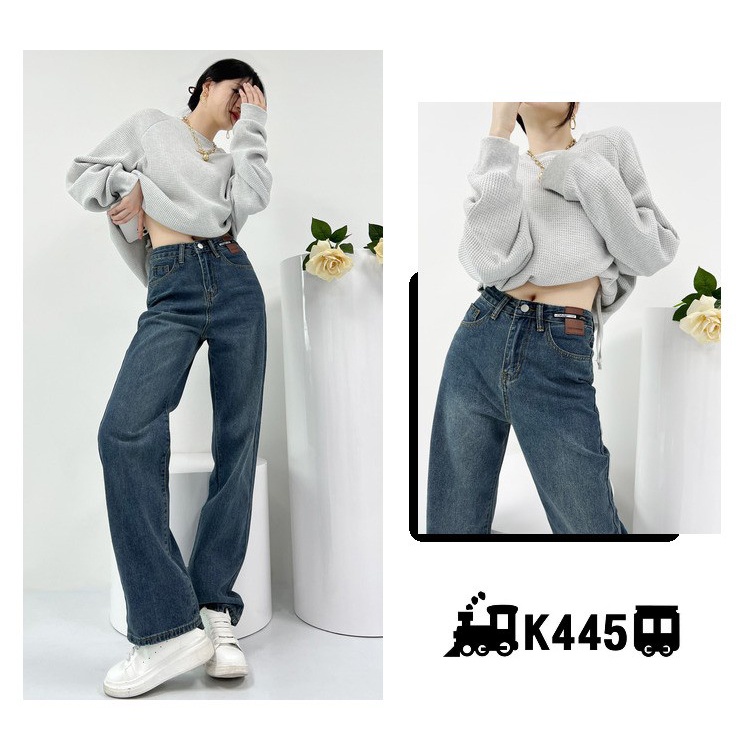 Korean Biru Retro Highwaist Fashion Kulot Jeans Wanita Loose