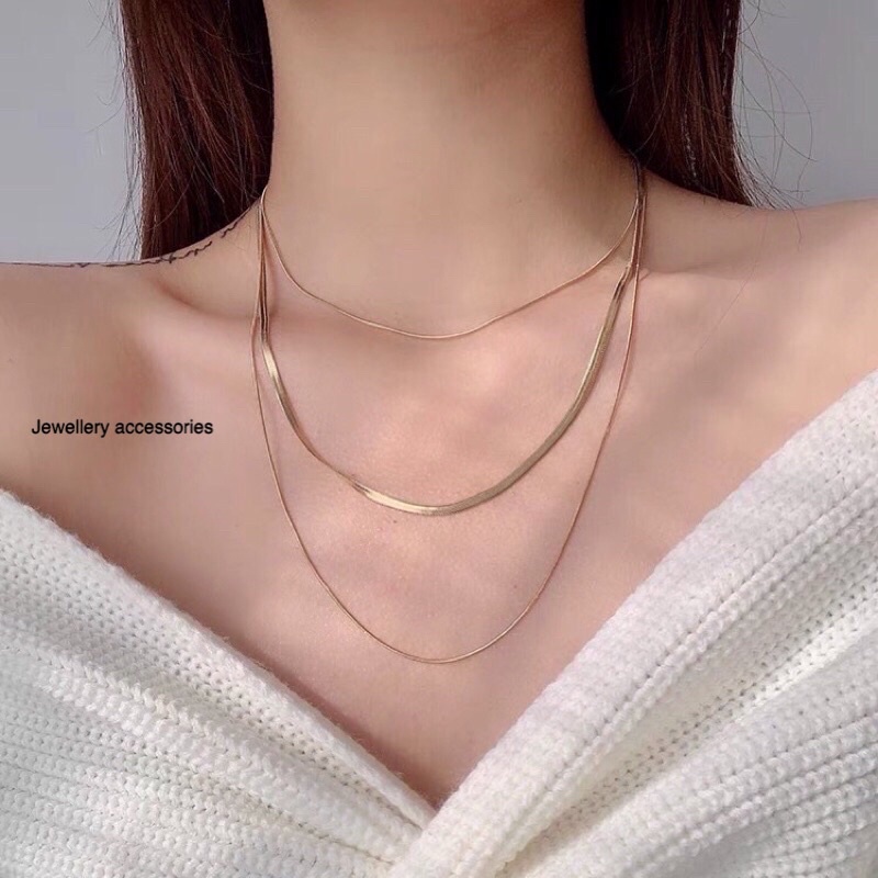 Kalung Titanium Belut 3 Layer Gold Korea Fashion Style Vintage