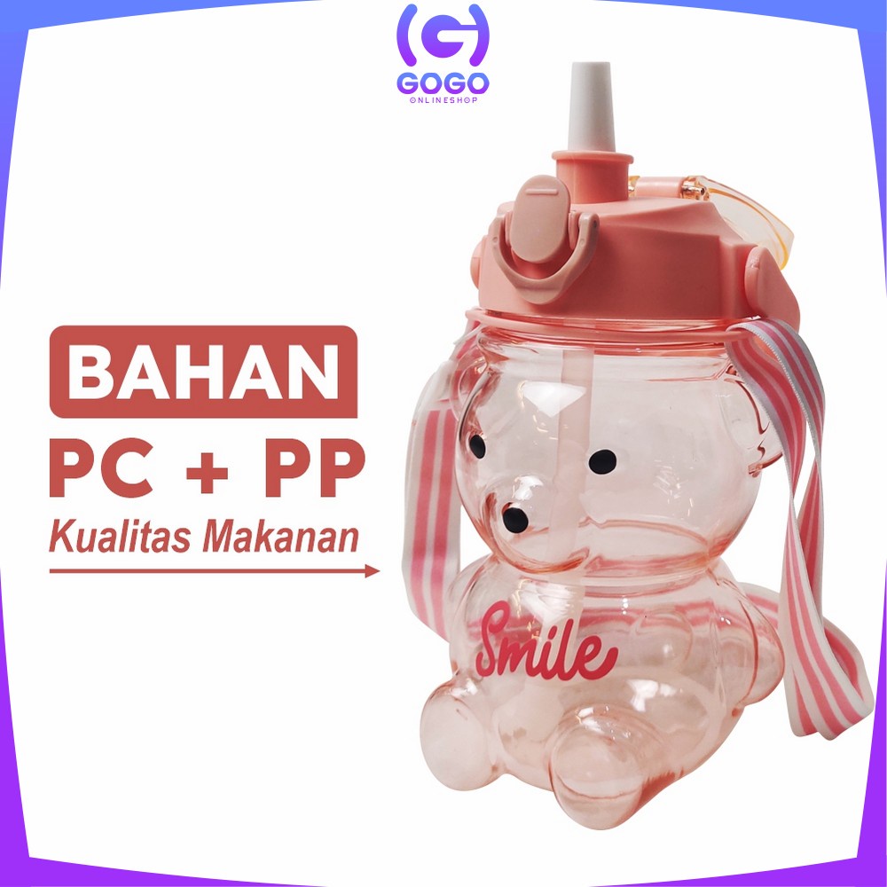 GOGO-C589 C592 Botol Minum Anak Boneka Bear Beruang 1 Liter Polos Gradasi / Tumbler Minum Anak Karakter Bear Gemoy Pelangi