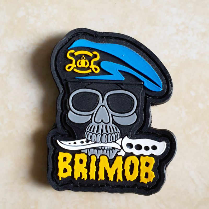 patch rubber logo tengkorak baret brimob / polri / polisi / police / tempelan emblem karet velcro