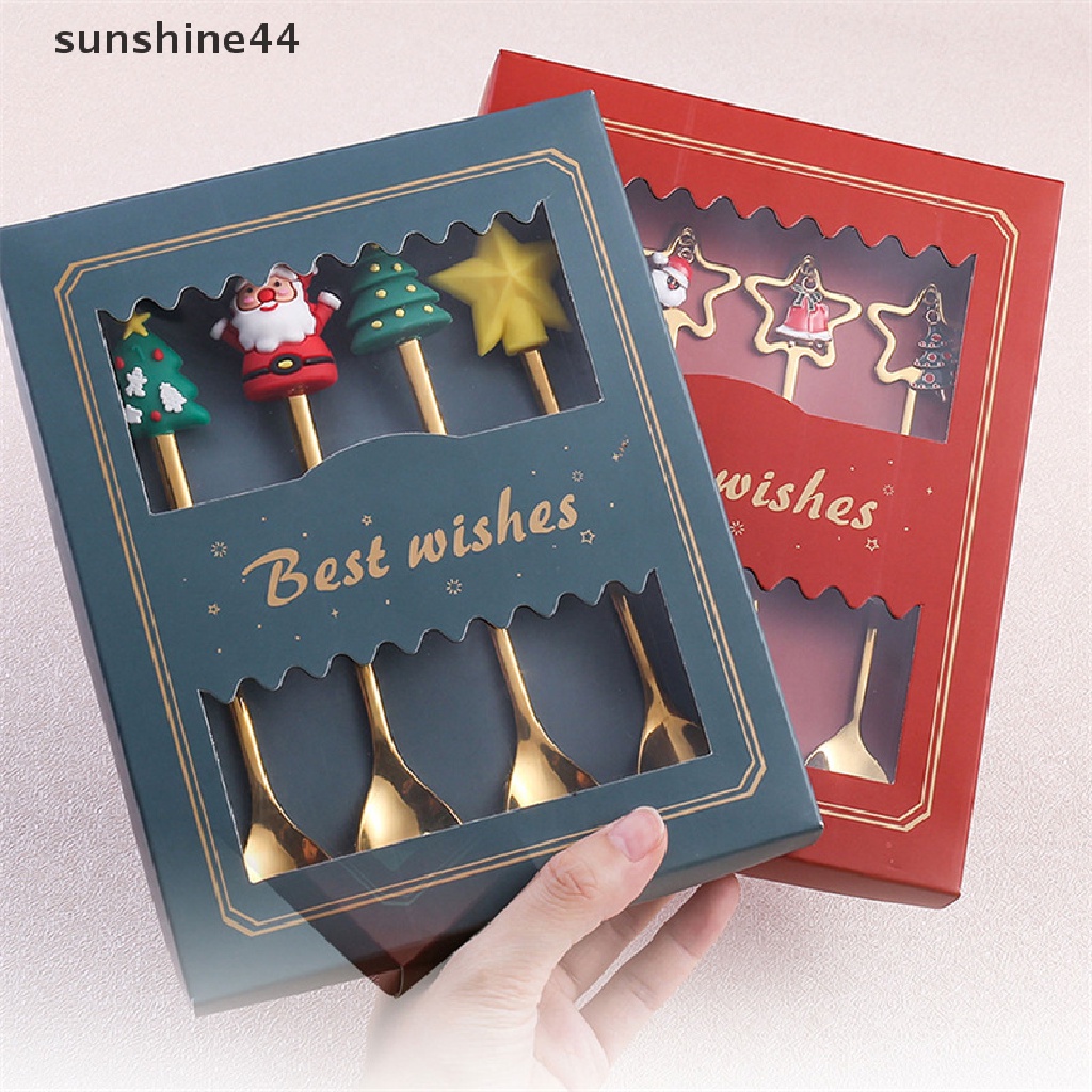 Sunshine Set Sendok + Garpu + Pisau Makan Bentuk Pohon Natal / Rusa Untuk Dekorasi / Hadiah