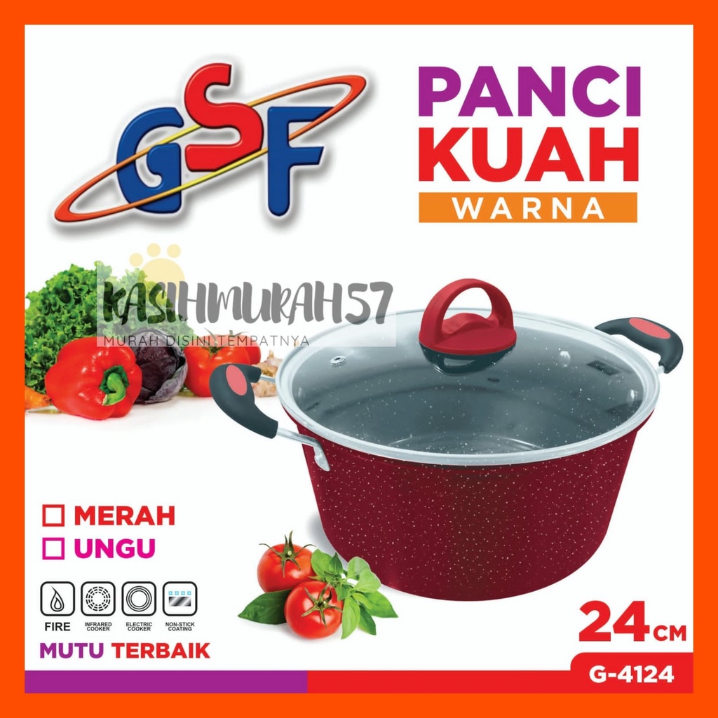 PANCI KUAH WARNA 24CM GSF G-4124 / PANCI KUWAH WARNA 24CM GSF G-4124 / PANCI TUTUP KACA 24CM GSF G-4