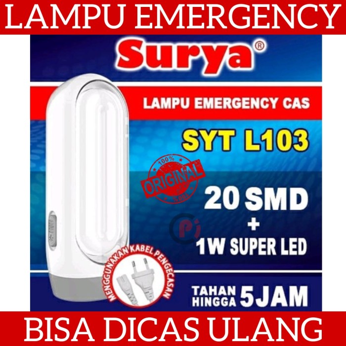 SURYA SYT L103 Lampu LED Emergency Darurat Senter Bisa Isi Cas Ulang