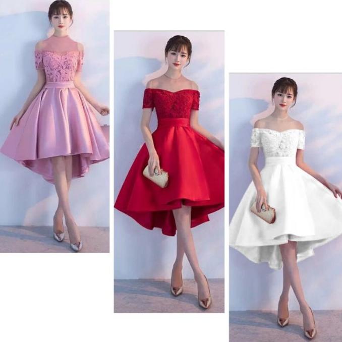 YB403 DRESS SATIN WARNA PUTIH DRESS SABRINA BRUKAT NATAL PESTA PARTY K CDVS4654S